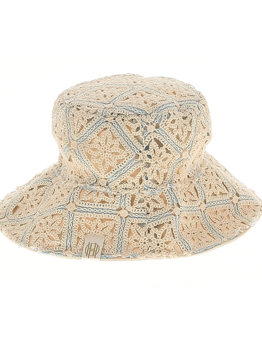 House of Harlow 1960 Beige / Light Blue Crochet Bucket Hat o/s EUC